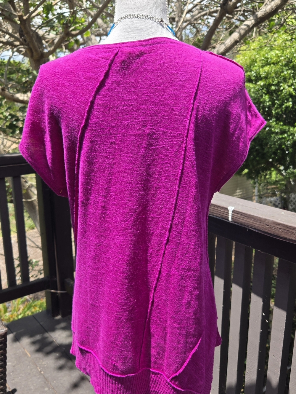 Eileen Fisher Raspberry Woven Organic Linen Blend Women’s Top Asymetrical PM - Picture 5 of 6